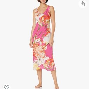 Pink floral natori silk satin nightgown slip dress